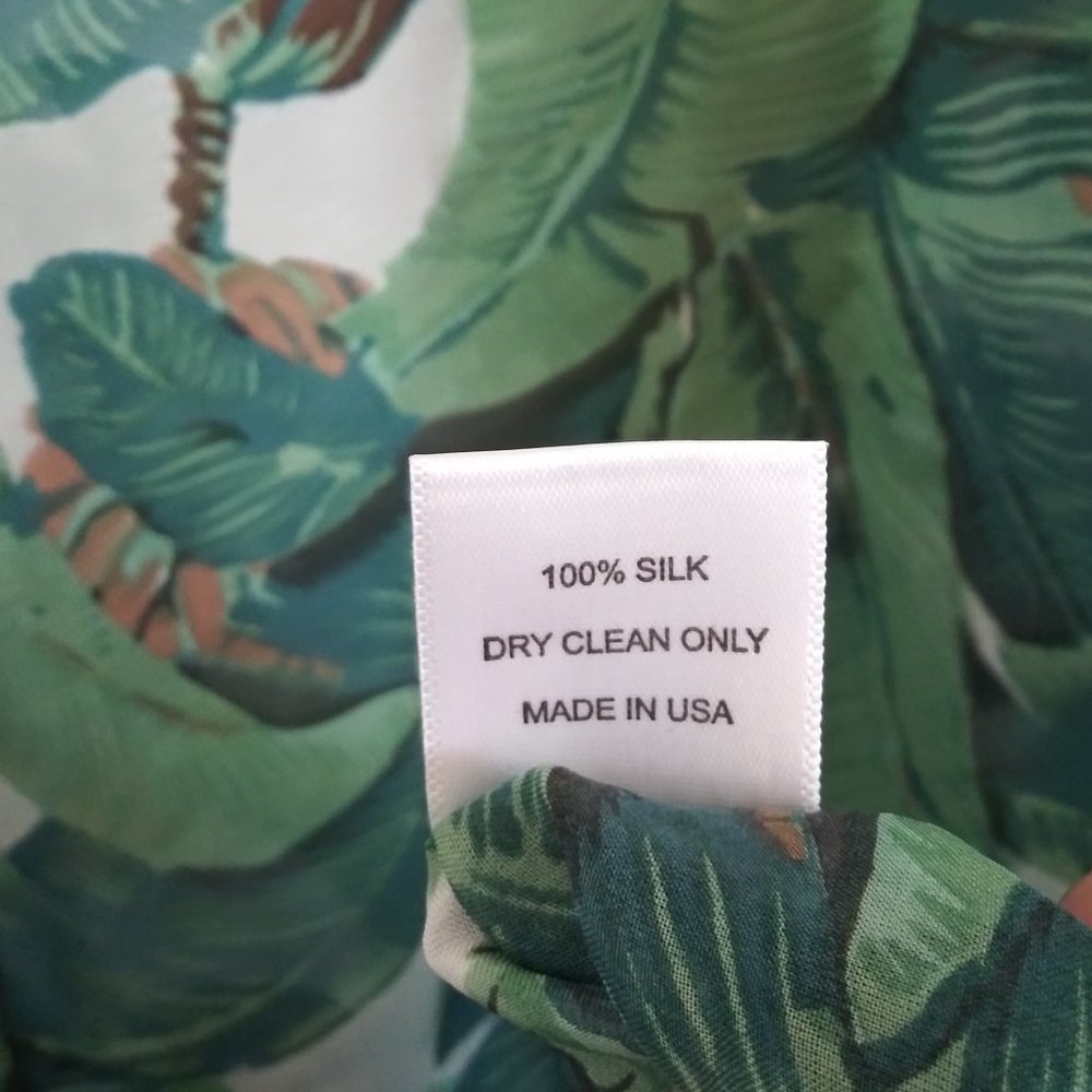 Ayaeo Botanical Palm Green Silk 100% Kaftan Dress Cover Up Size Small / Medium - Picture 11 of 11